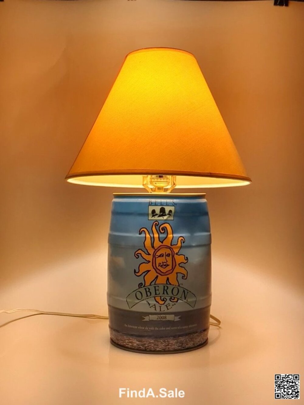 Oberon Ale Beer Bottle Table Lamp with Orange Shade, 2008